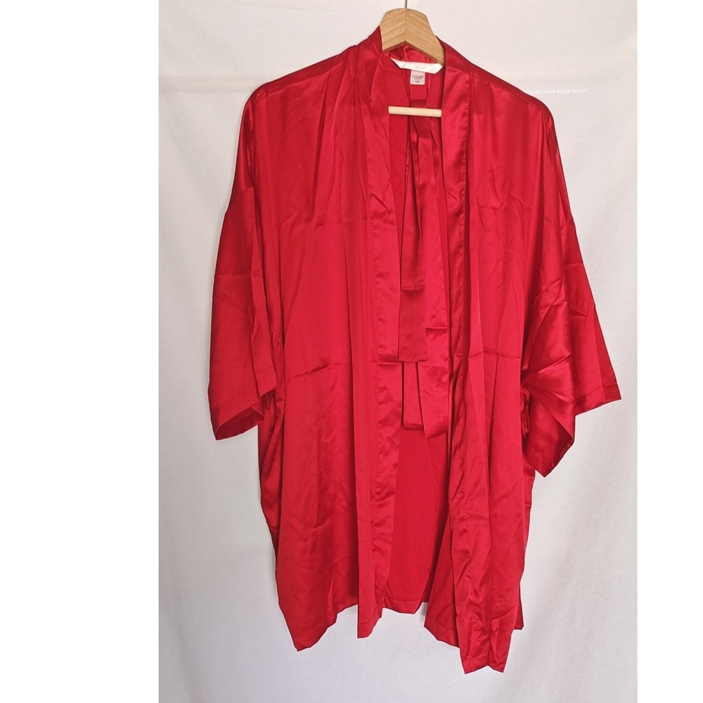 Victoria's Secret Angels Robe Red Satin Kimono Sleeve Wrap Belted O/S Feminine - Picture 2 of 5